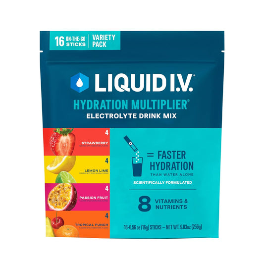 Liquid I.V.® Hydration Multiplier - Variety Pack - Lemon Lime, Passion Fruit, Strawberry, Tropical Punch | Electrolyte Powder Drink Mix | 1 Pack (16 Servings) - Nirvana Guru