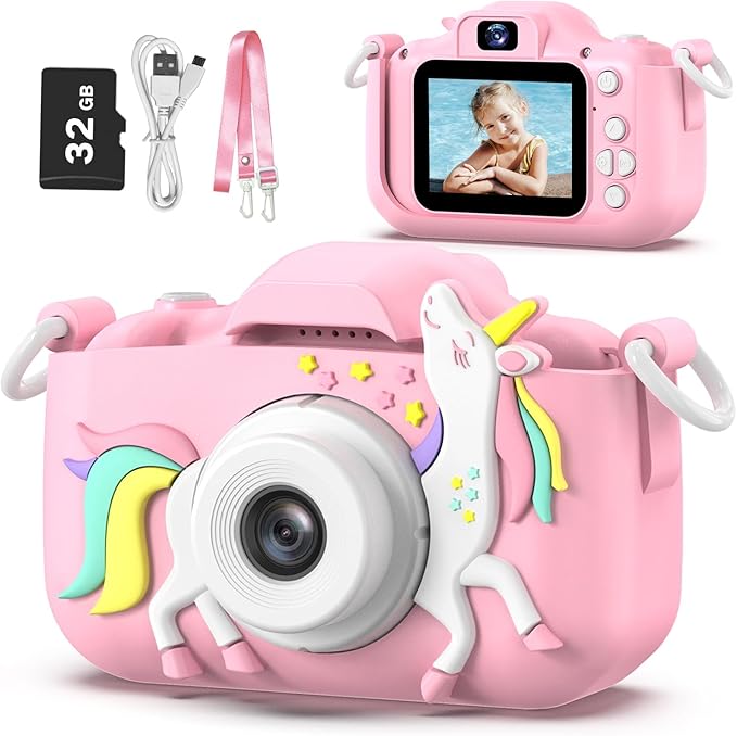 Goopow Kids Camera Toys for 3-8 Year Old Girls Boys,Children Digital Video Camcorder Camera with Cartoon Soft Cover, Best Chritmas Birthday Festival Gift for Kids - 32G SD Card Included nirvanaguru