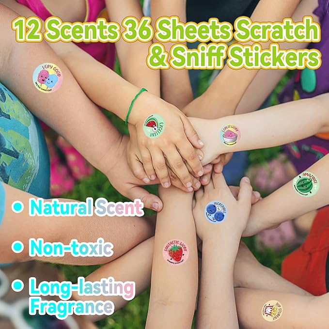 Scratch and Sniff Stickers, 864 Pieces Fruits and Foods Smelly Stickers, 12 Different Scents, 36 Sheets, Reward Motivate Stickers for Kids, Teachers, Parents, Crafts, Party Favor, Christmas Gift nirvanaguru