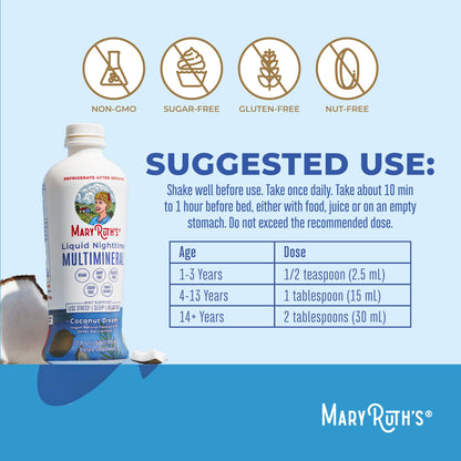 MaryRuth's Liquid Nighttime Multimineral | NO Melatonin | Bedtime Routine | Magnesium Citrate | Calcium | Zinc | Vitamin D3| Available in 4 Flavors | Vegan | Sugar Free | Gluten Free | 32 Oz - Nirvana Guru