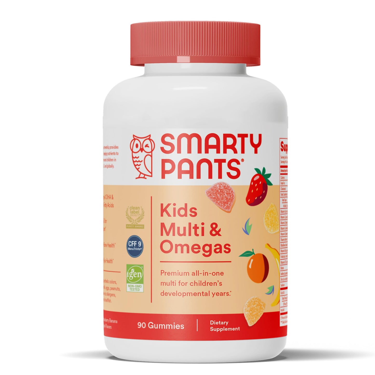 SmartyPants Kids Multivitamin Gummies - Improved Formula: Omega 3 (DHA/EPA), Vitamins D3, C, B12, B6, Vitamin A, K & Zinc, Gluten Free, Three Fruit Flavors, 60 Count (30 Day Supply)