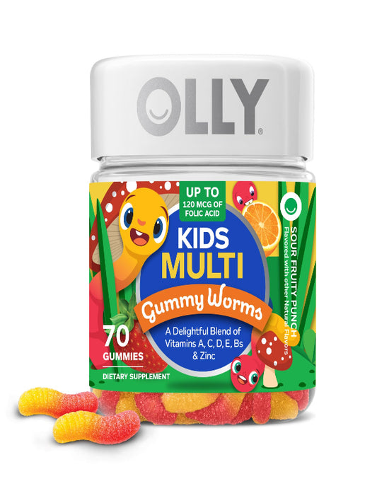 OLLY Kids Multivitamin Gummy Worms, Overall Health and Immune Support, Vitamins and Minerals A, C, D, E, Bs and Zinc, Chewable Supplement, Sour Fruit Punch, 45 Day Supply (70 Count) Nirvana Guru