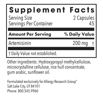Allergy Research Group Artemisinin Supplement - Pure Sweet Wormwood Extract Artemisinin Capsules for Adults, Natural Immune Support with 200 mg, Digestive Health Support - 90 Vegetarian Capsules Nirvana Guru