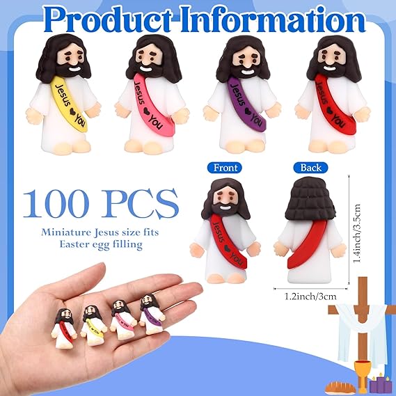 Bememo 100 Pcs Little Jesus Figures Jesus Loves You Original Design Rubber Pocket Toys Little Figures to Hide and Seek Sunday School Religious Party Share Gifts(Bright Colors) Nirvana Guru