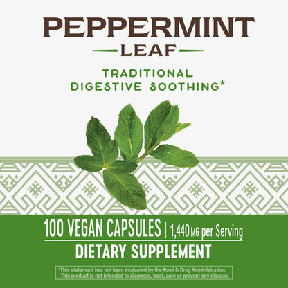 Nature's Way Peppermint Leaf, Traditionally Used to Soothe Digestion*, 700 mg per 2-Capsule Serving, Non-GMO Project Verified, 100 Vegan Capsules (Packaging May Vary) - Nirvana Guru
