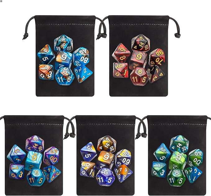CiaraQ Polyhedral Dice Set (35 Pieces) with Black Pouches, 5 Complete Double-Colors Dice Sets of D4 D6 D8 D10 D% D12 D20 Compatible with Dungeons and Dragons DND RPG MTG Table Games nirvanaguru