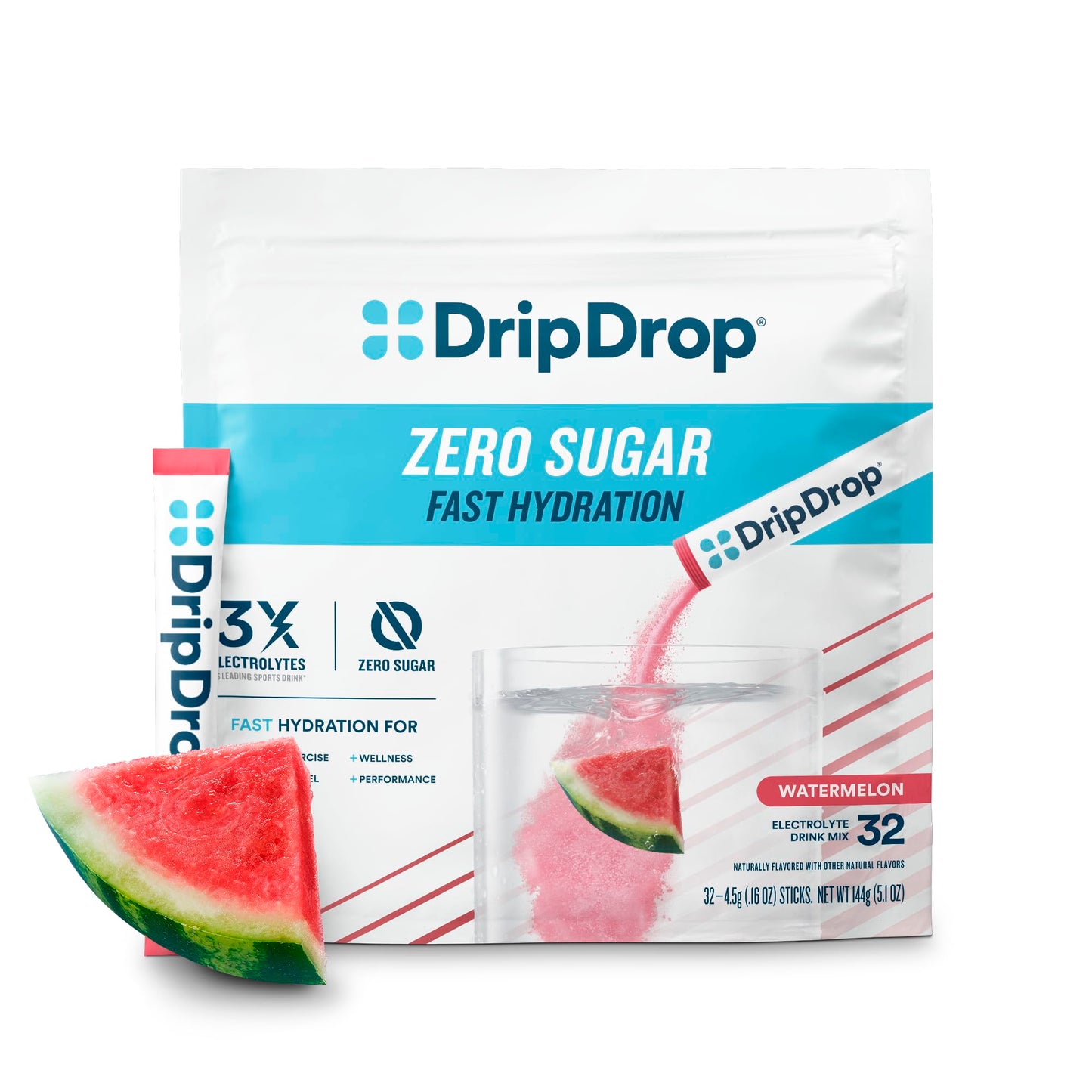 DripDrop Sugar Free Hydration Packets - Zero Classic Variety Pack - Single Serve Electrolytes Powder Drink Mix - Lemon Lime, Watermelon, Peach, Passion Fruit - Non-GMO, Gluten Free, Vegan - 32 Sticks
