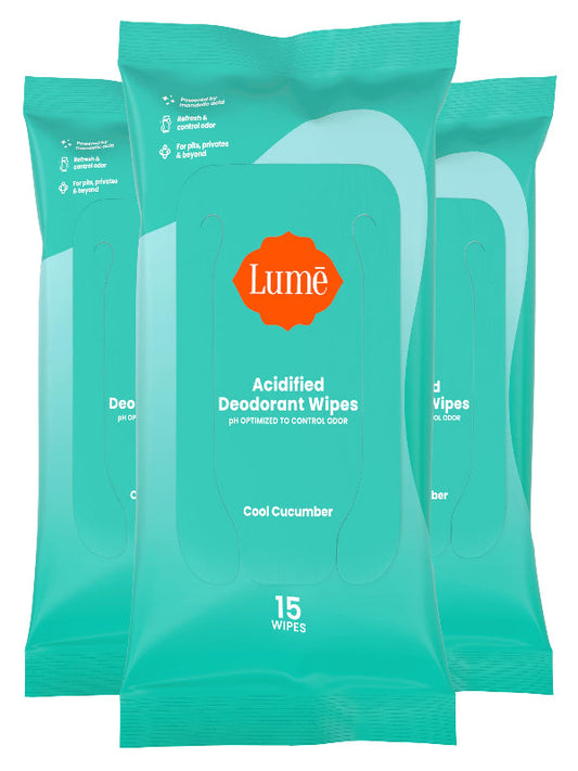 Lume Acidified Deodorant Wipes - 24 Hour Odor Control - Aluminum Free, Baking Soda Free, Skin Loving - 15 Count (Pack of 3) (Cool Cucumber) Nirvana Guru