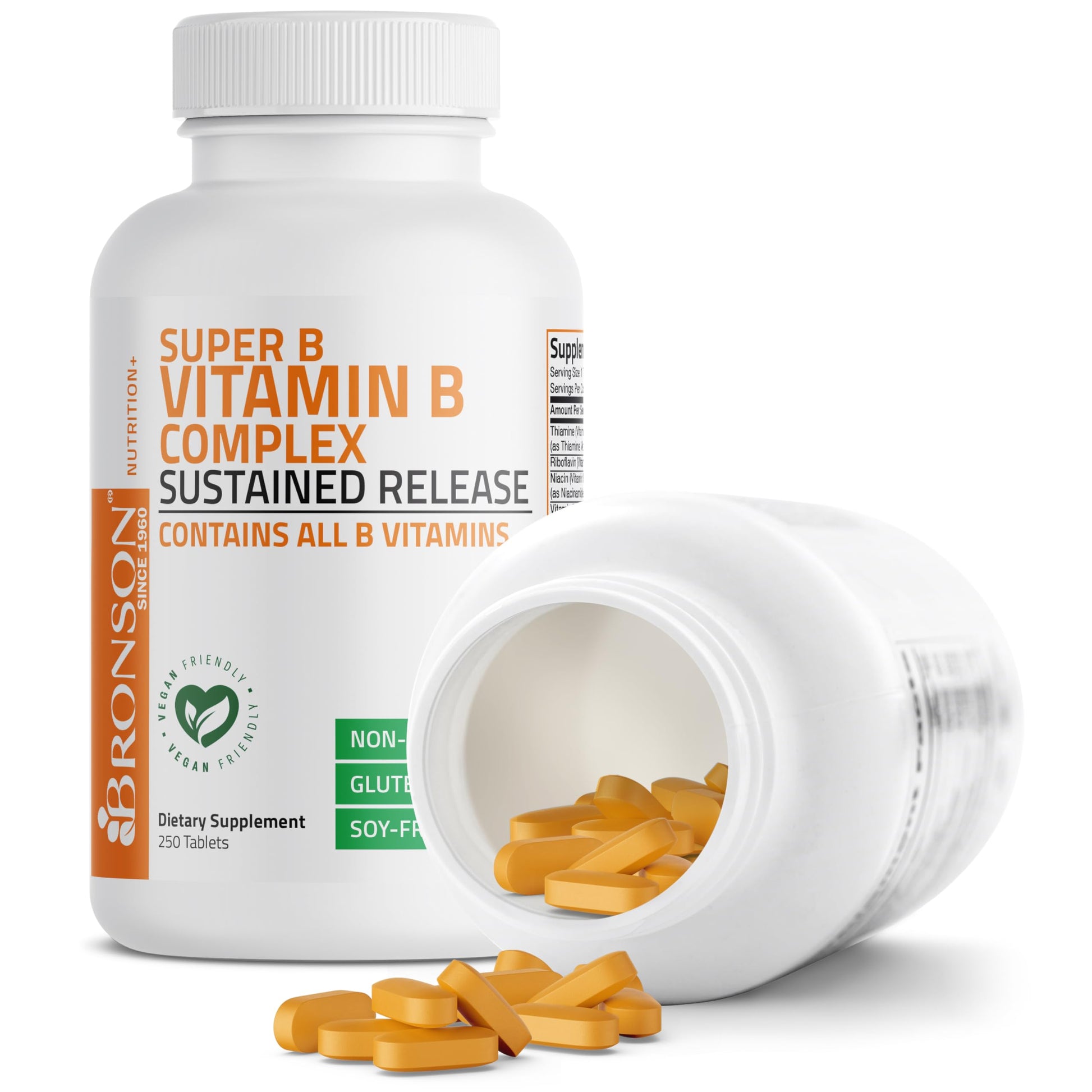 Bronson Super B Vitamin B Complex Sustained Slow Release (Vitamin B1, B2, B3, B6, B9 - Folic Acid, B12) Contains All B Vitamins 60 Tablets Nirvana Guru