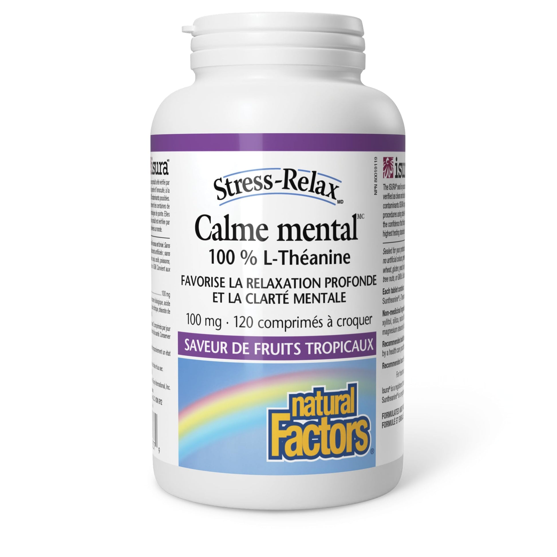 Natural Factors Stress-Relax Chewable Suntheanine L-Theanine 100 mg, Non-Drowsy Stress Support for Mental Calmness and Relaxation, Tropical Fruit Flavor, 60 Tablets - Nirvana Guru