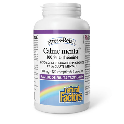 Natural Factors Stress-Relax Chewable Suntheanine L-Theanine 100 mg, Non-Drowsy Stress Support for Mental Calmness and Relaxation, Tropical Fruit Flavor, 60 Tablets - Nirvana Guru