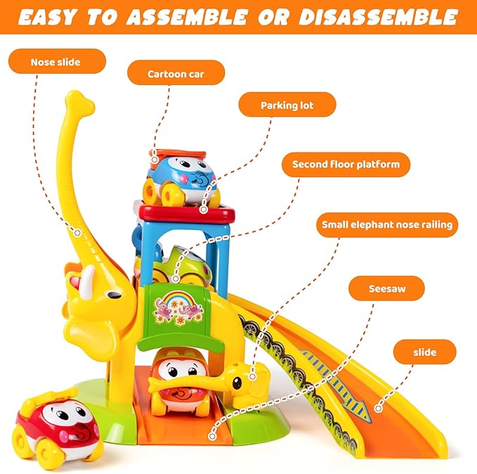 Marstone Toddler Toys for 1 2 Year Old Boys and Girls Gifts: Educational Elephant Slide with 4 Animal Cars Toys for Baby 12-18 Months, First Birthday Present Learning Push Truck Track Ages 1-2 Nirvana Guru