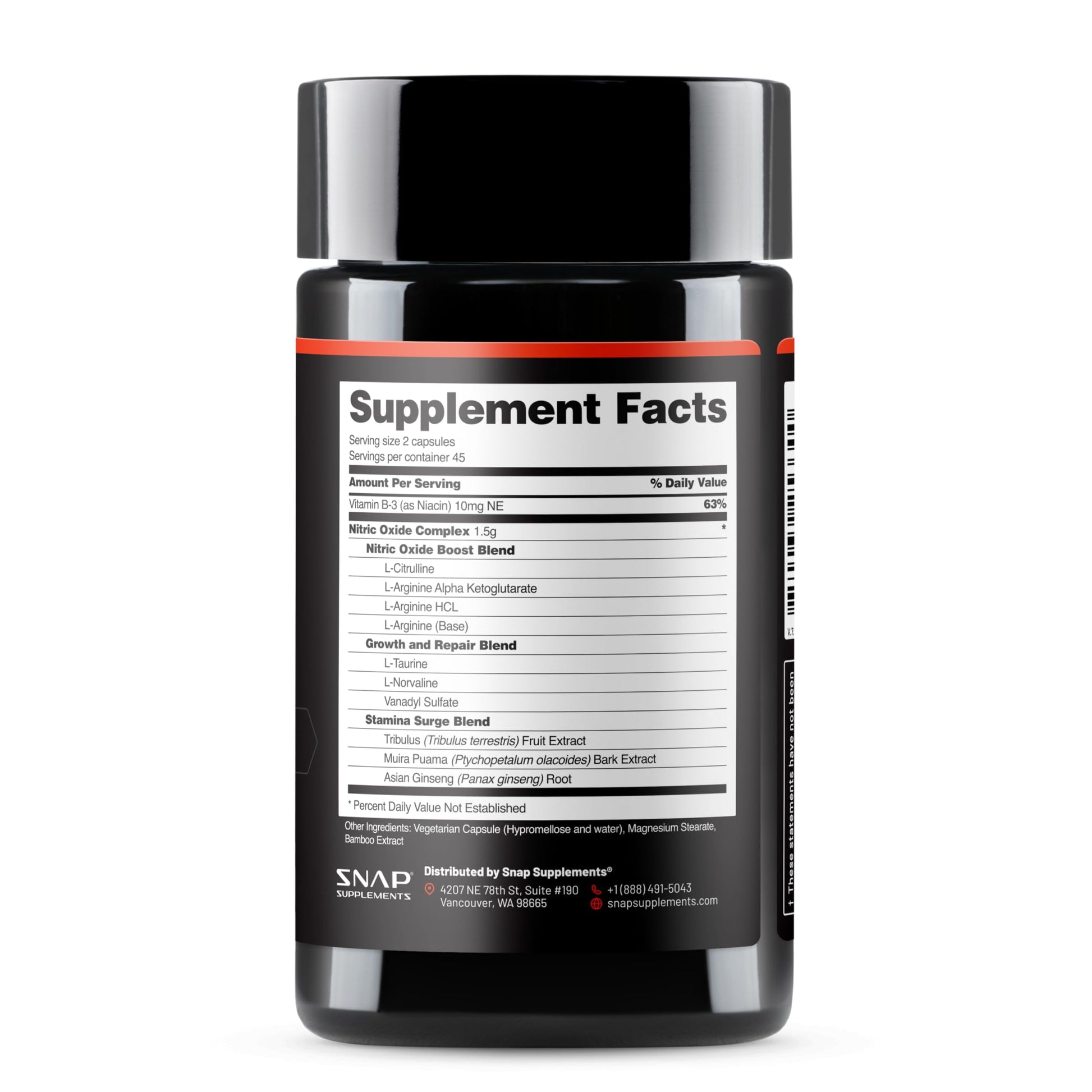 Snap Supplements Nitric Oxide Booster Supplement with L Arginine and L Citrulline Essential Amino Acids and Ginseng Root, Energy, Heart Health, Muscle Growth & Circulation Support, 90 Capsules - Nirvana Guru
