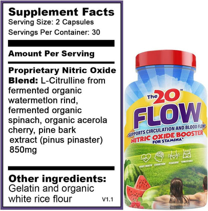 Flow - Nitric Oxide Supplement - 60 Capsules - L-Citrulline from Organic Watermelon, Organic Spinach, and Organic Acerola Cherries - for Heart, Brain, and Overall Health - No Gluten Nirvana Guru