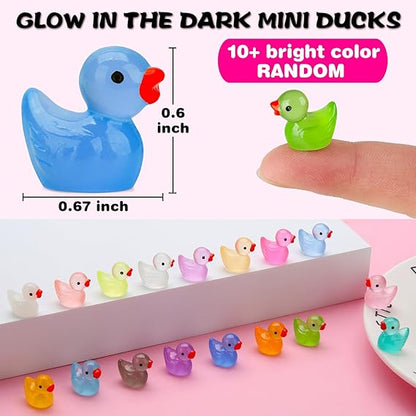 240pcs Luminous Mini Resin Ducks, Tiny Duck Bulk Glow in The Dark Small Plastic Miniature Ducks Figures for Dollhouse Decor Micro Garden Home Landscape Aquarium Craft Gifts Party Favors Toys nirvanaguru