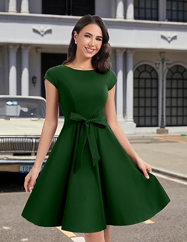 Dressystar Women's Vintage Cap Sleeve A Line Cocktail Party Dress 1950s Retro Rockabilly Prom Swing Dresses nirvanaguru