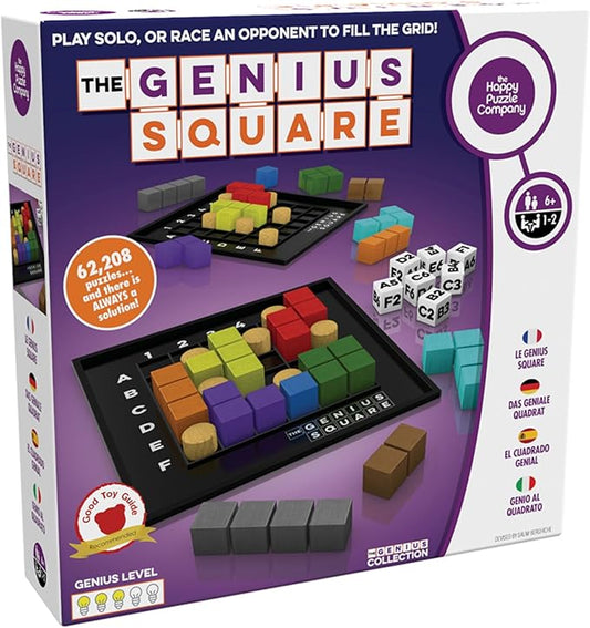 The Genius Square from The Happy Puzzle Company – Game of The Year Award Winner, 60000+ Solutions STEM Puzzle Game. Roll Dice, Race Your Opponent to Fill Grid with Different Shapes! Nirvana Guru