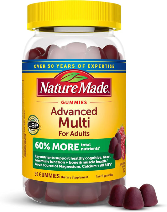 Nature Made Advanced Multivitamin Gummies for Adults with Magnesium Citrate, Calcium & All 8 B Vitamins, Daily Nutritional Support, 90 Gummies, 30 Day Supply - Nirvana Guru