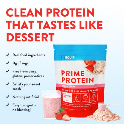 Equip Foods Prime Protein Powder | Clean, Grass Fed Beef Protein Isolate | Carnivore Protein Powder | Paleo, Keto Friendly | Gluten, Dairy Free | Helps Build & Repair Tissue | 30 Servings, Chocolate
