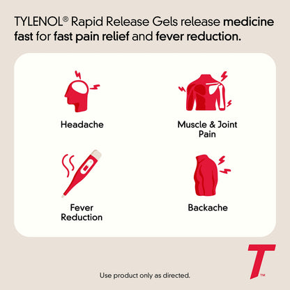 Tylenol Extra Strength Acetaminophen Rapid Release Gels, Extra Strength Pain Reliever & Fever Reducer, Gelcaps with Laser-Drilled Holes, 500 mg Acetaminophen, 100 ct