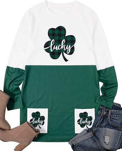 MOUSYA Women Dress Shirt Christmas Long Sleeve Tops Santa Printed Pullover Loose Plus Size T-Shirt Blouse with Pockets nirvanaguru