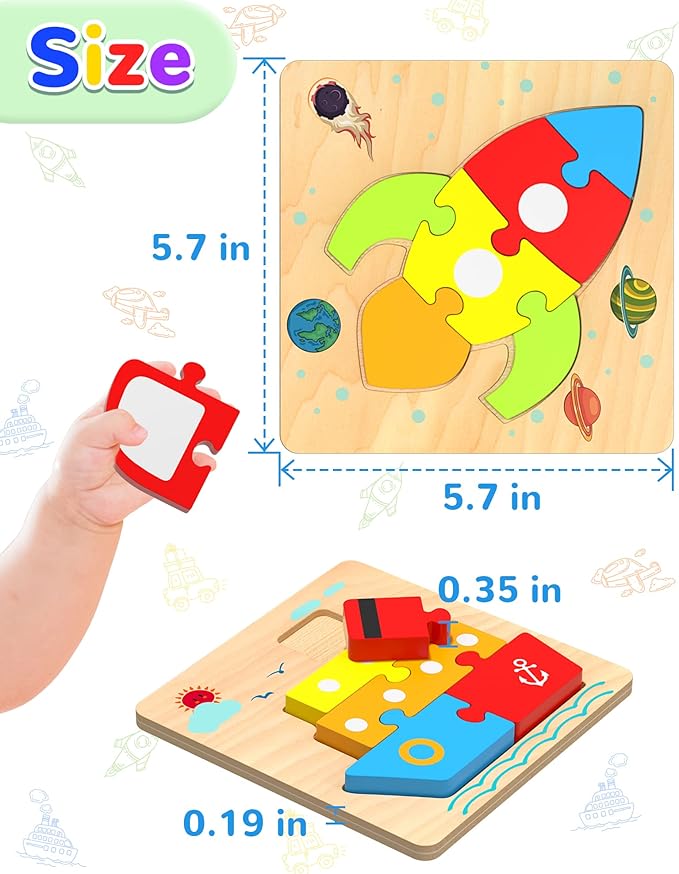 Yetonamr Wooden Toddler Puzzles Gifts Toys for 1 2 3 Years Old Boys Girls, 6 Vehicle Shape Montessori Toys Educational Blocks Kids Gift Baby Learning Toy Age 1-3, 2-4 nirvanaguru