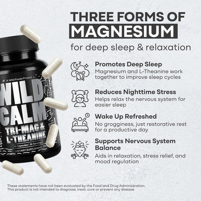 Wild Foods Magnesium Complex Supplement with 7X Forms, 90 Capsules | High Absorption, Full Spectrum, Easy Digestion | 500mg Glycinate, Bisglycinate, Malate, Orotate, Citrate, Taurate Nirvana Guru