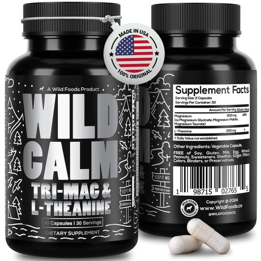 Wild Foods Magnesium Complex Supplement with 7X Forms, 90 Capsules | High Absorption, Full Spectrum, Easy Digestion | 500mg Glycinate, Bisglycinate, Malate, Orotate, Citrate, Taurate Nirvana Guru