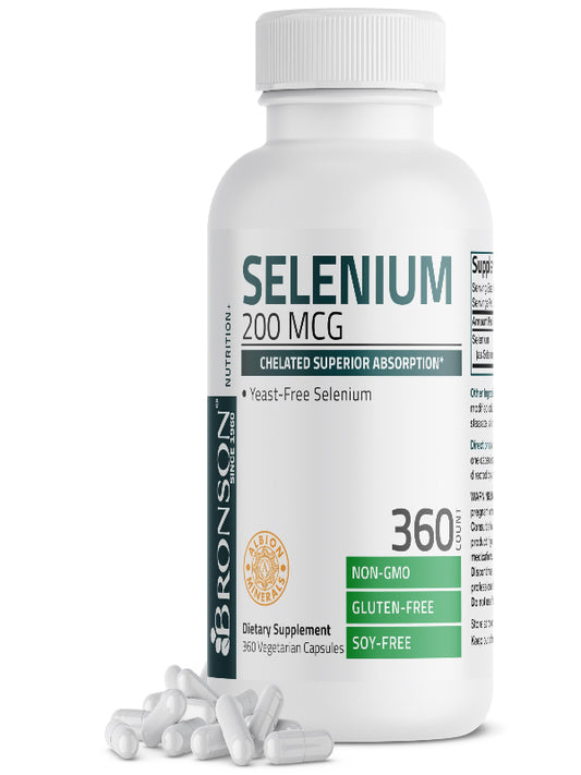 Bronson Selenium 200 mcg – Yeast Free Chelated Amino Acid Complex - Essential Trace Mineral with Superior Absorption, 250 Vegetarian Capsules Nirvana Guru