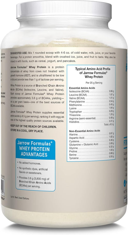 Jarrow Formulas Whey Protein With 18 g of Protein, 3.8 g of BCAAs, and Glutamine, Dietary Supplement for Muscle Function and Recovery Support, 32 oz Unflavored Powder, Approximately 38 Day Supply - Nirvana Guru
