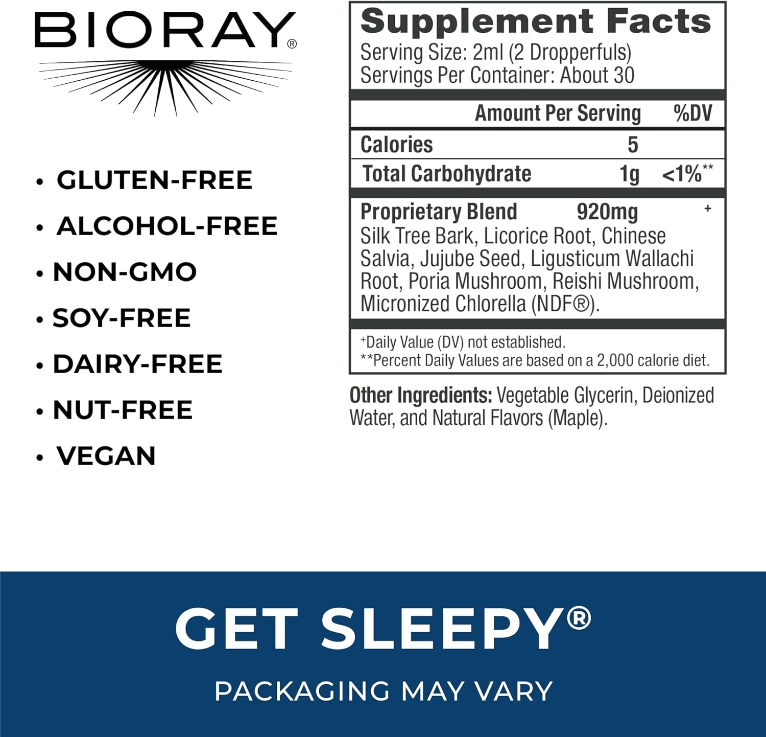 BIORAY Daily Get Sleepy - 2 fl oz - Relaxation & Rest Support - with Medicinal Mushrooms & Micronized Chlorella - Non-GMO, Vegan, Gluten Free - Approx. 30 Servings Nirvana Guru