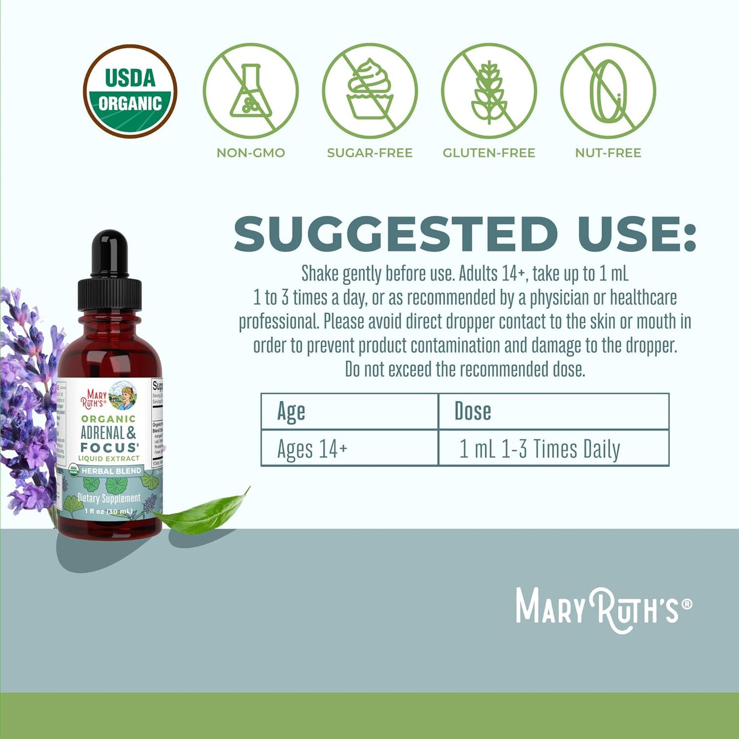 MaryRuth - USDA Organic Brain Nootropic Focus Supplement for Adults with Ginkgo Biloba & Astragalus | Focus & Adrenal Support | Brain and Memory Drops | Vegan | Non-GMO | Gluten Free | 30 Servings - Nirvana Guru