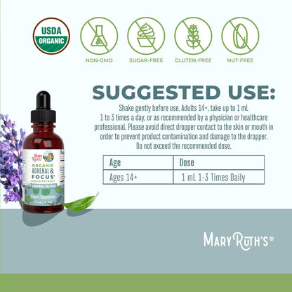 MaryRuth - USDA Organic Brain Nootropic Focus Supplement for Adults with Ginkgo Biloba & Astragalus | Focus & Adrenal Support | Brain and Memory Drops | Vegan | Non-GMO | Gluten Free | 30 Servings - Nirvana Guru