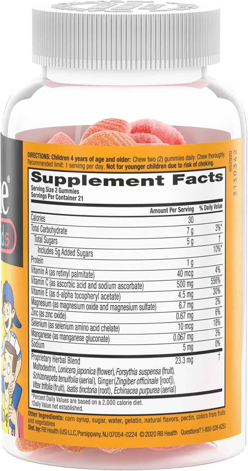 Airborne Vitamin C 500mg (per Serving) Kids Assorted Fruit Flavored Gummies (42 Count in a Bottle), Gluten-Free Immune Support Supplement with Vitamins A C E, Selenium, Echinacea & Ginger Nirvana Guru