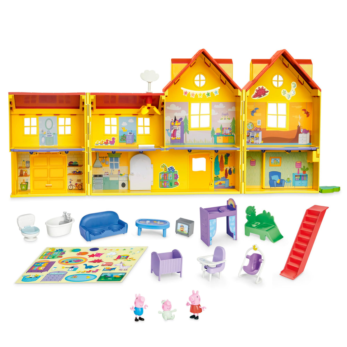 Peppa Pig Peppa's Big Family House Playset with 3 Figures, 11 Accessories, Baby Evie, Preschool Toys for Girls and Boys 3 and Up