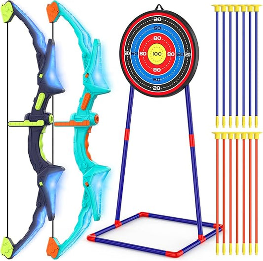 2 Pack Bow and Arrow Set for Kids, Light Up Archery Set with 14 Suction Cup Arrows, Archery Targets Outdoor Games for Kids Ages 4-8 8-12, Birthday Gifts Toys for 5 6 7 8 9 10 11 12 Year Old Boys Girls Nirvana Guru