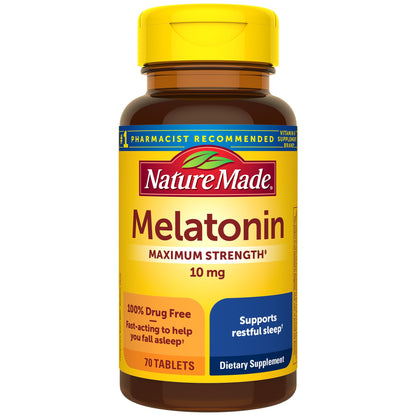 Nature Made Melatonin 10mg Maximum Strength Tablets, 100% Drug Free Sleep Aid for Adults, Melatonin for Adults, 70 Count, 70 Day Supply - Nirvana Guru