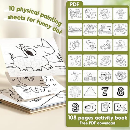 Jar Melo Washable Dot Markers, 6 Colors Dot Paints with 108 PDF & 10 Physical Activity Papers, Non-Toxic Bingo Daubers for Toddlers 1-3 2-4 nirvanaguru