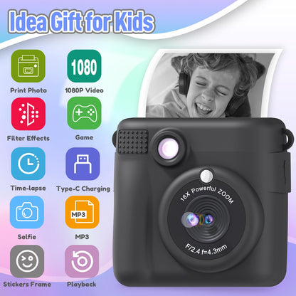 Kids Camera Instant Print, Christmas Birthday Gifts for Kids Age 3-12, Selfie Digital Camera with 1080P Videos,Toddler Portable Travel Cameras Toy for 4 5 6 7 8 9 Year Old Boys Girls-Blue Nirvana Guru
