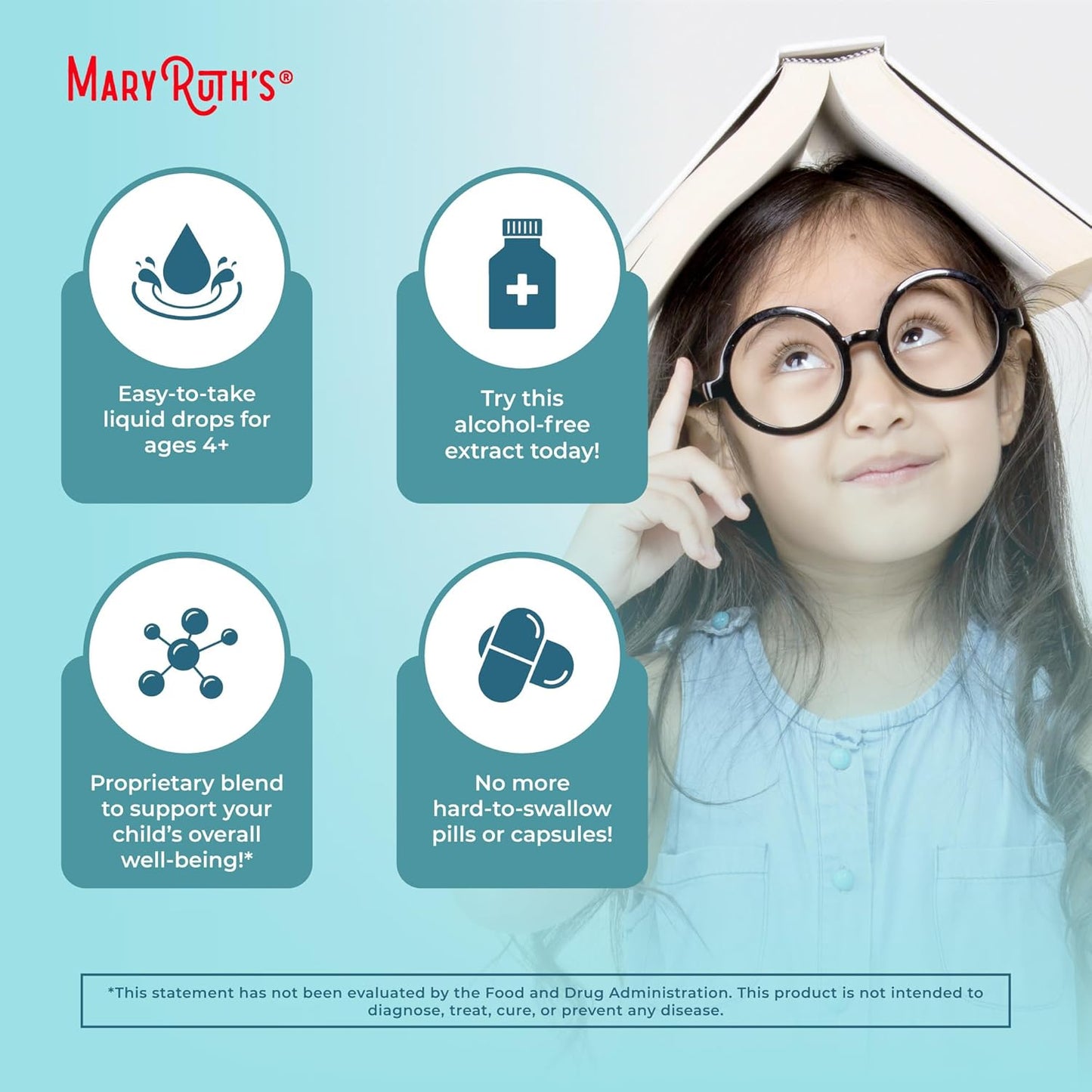 MaryRuth Organics Kids Brain Supplements for Memory and Focus, USDA Organic Drops with Ginkgo Biloba, Rhodiola Root & Licorice Root, Focus & Attention, Calm, Vegan, Non-GMO, Gluten Free, 30 Servings - Nirvana Guru