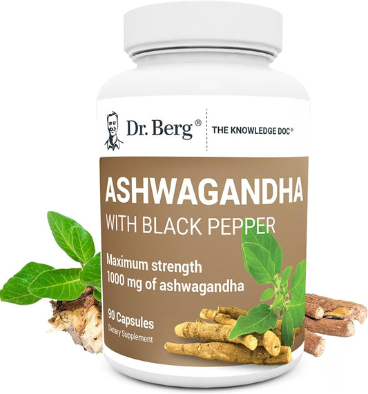 Dr. Berg Ashwagandha Capsules 1000mg - Includes Ashwagandha Root with Black Pepper from Bioperine - Ashwagandha Supplements 90 Capsules - Nirvana Guru