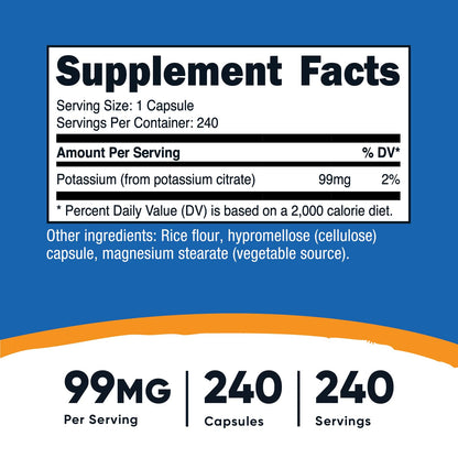 Nutricost Potassium Citrate 99mg, 500 Capsules Nirvana Guru