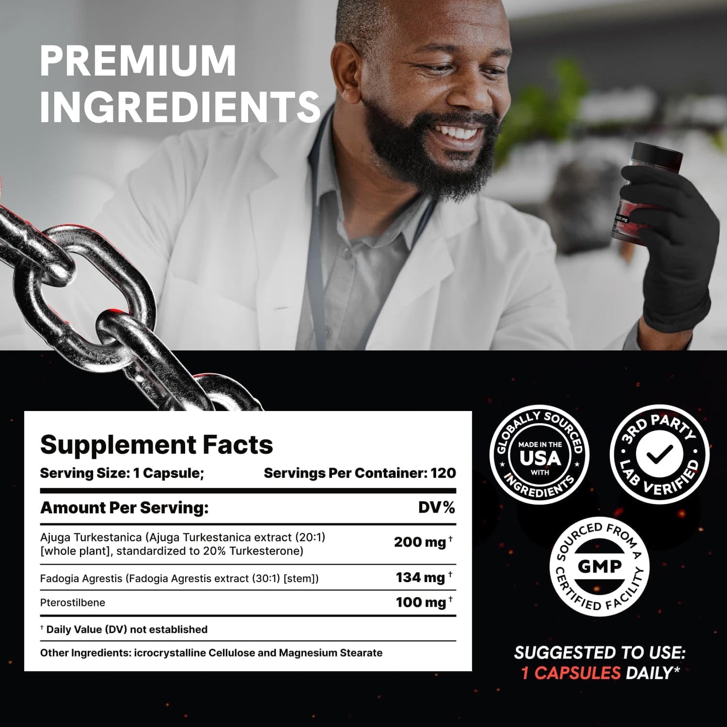 Turkesterone Supplement for Men - Organic Turkesterone Supplement for Muscle Growth w/Fadogia Agrestis Pterostilbene | Complexed Turkesterone Powder | 120 Turkestrone Vegan Capsules 1 Pack Nirvana Guru