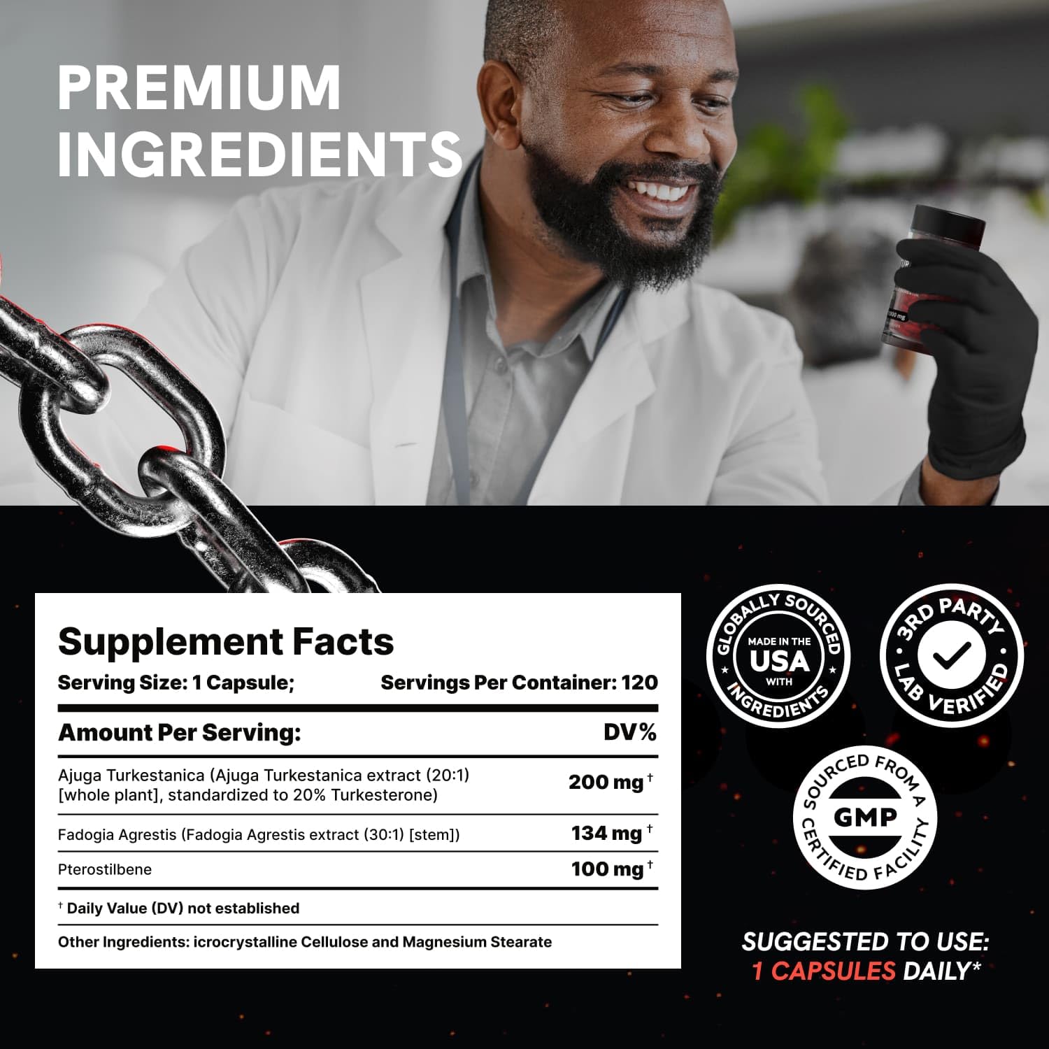 Turkesterone Supplement for Men - Organic Turkesterone Supplement for Muscle Growth w/Fadogia Agrestis Pterostilbene | Complexed Turkesterone Powder | 120 Turkestrone Vegan Capsules 1 Pack Nirvana Guru
