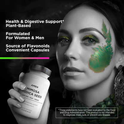 Amen Organic Mimosa Pudica Seeds Capsules, 2 Month Supply, Vegan Mimosa Pudica Seed Plant Supplement - Mimosine Sensitive Plant Pills - Fat Soluble Dietary Supplement - Non-GMO & Vegan - 120 Capsules Nirvana Guru