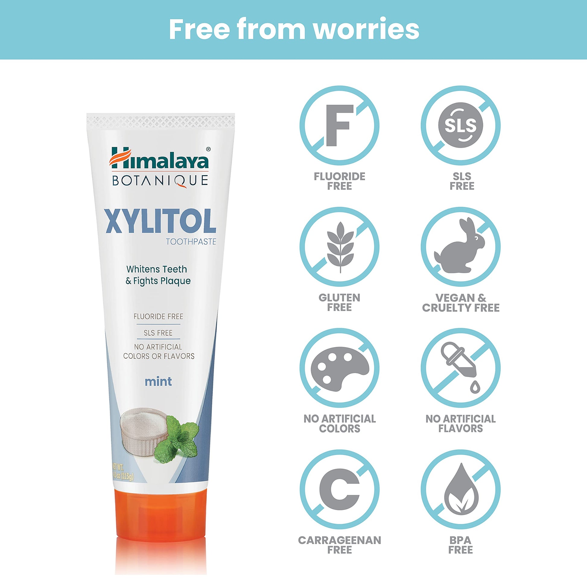 Himalaya Botanique Whitening Antiplaque Toothpaste with Xylitol, Fluoride Free, for Plaque Reduction & Gentle Whitening, 4 oz - Nirvana Guru
