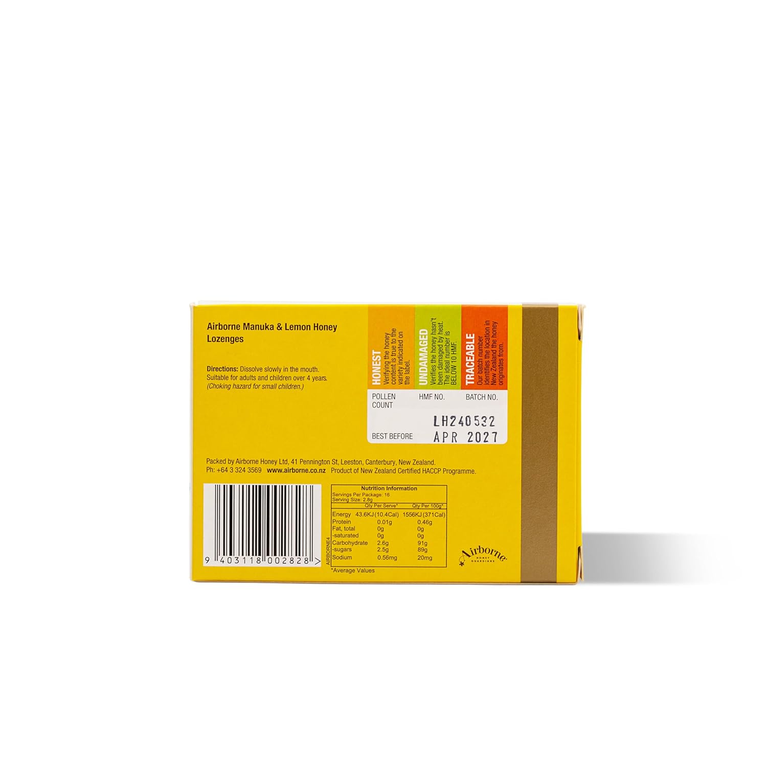 Airborne (New Zealand) Manuka Honey and Lemon Lozenges (16 x 0.1oz) Nirvana Guru