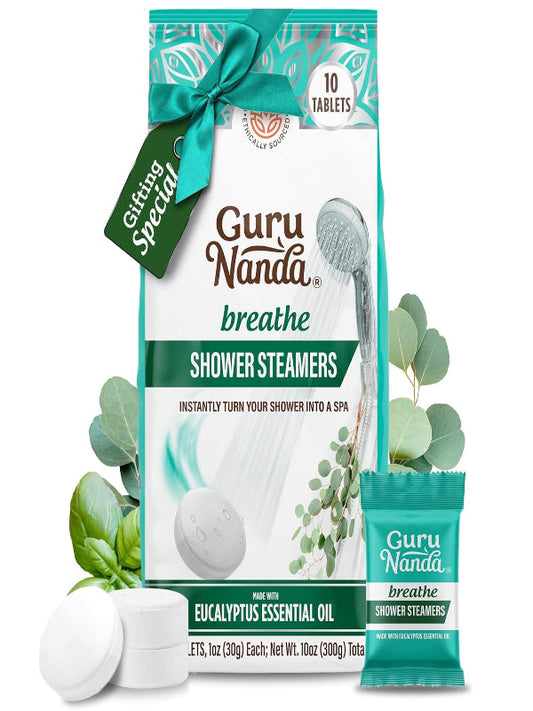 GuruNanda Breathe Shower Steamers for Aromatherapy 10 Pack, Relaxation Gifts for Women & Men with Essential Oils, Stress & Congestion Relief, Self Care Nirvana Guru
