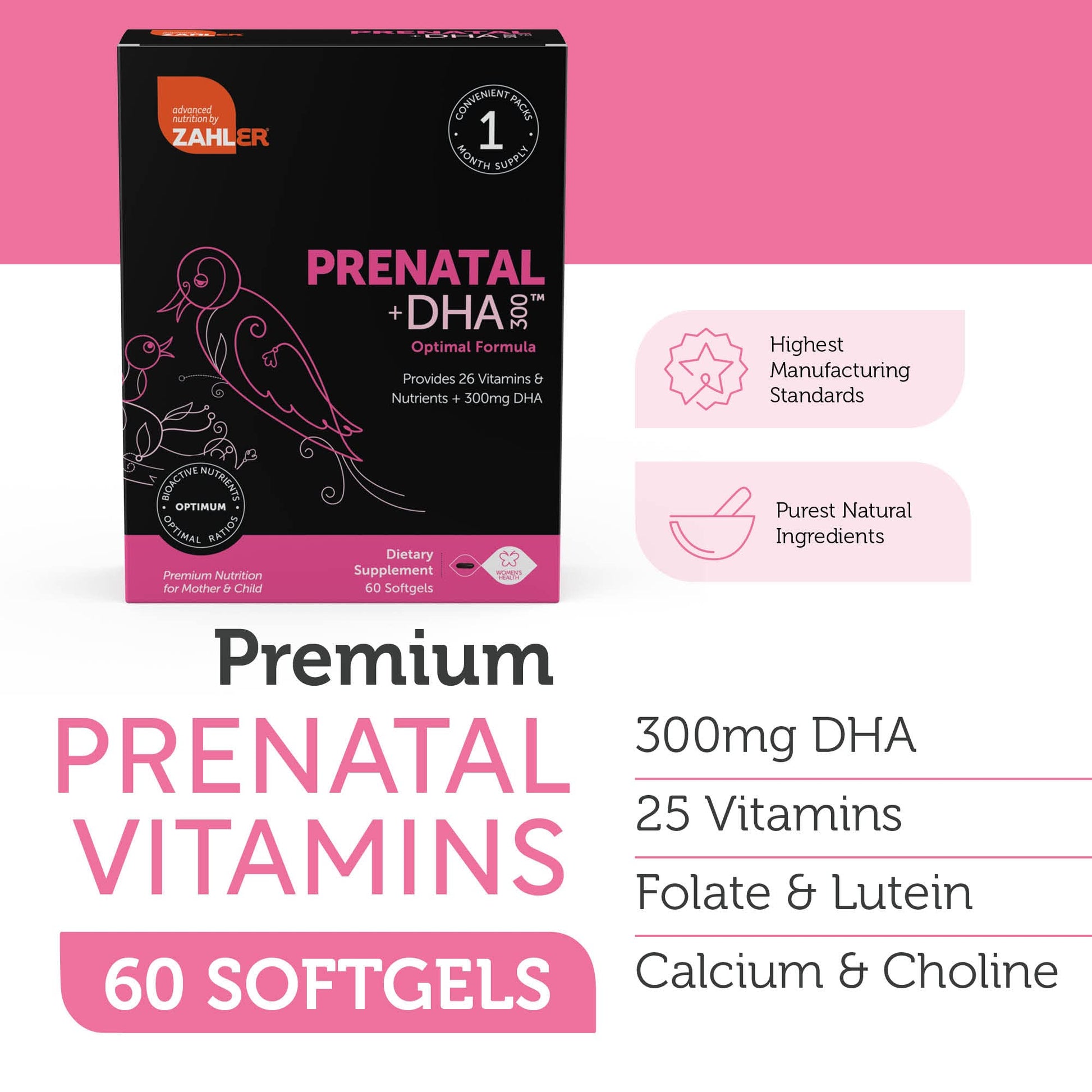 Zahler Prenatal Vitamin with DHA & Folate - DHA Supplements & Prenatal Multivitamin for Mother and Child - Kosher Prenatal DHA Prenatal Vitamins with Iron, Pre Natal Softgels 60 Count - Nirvana Guru