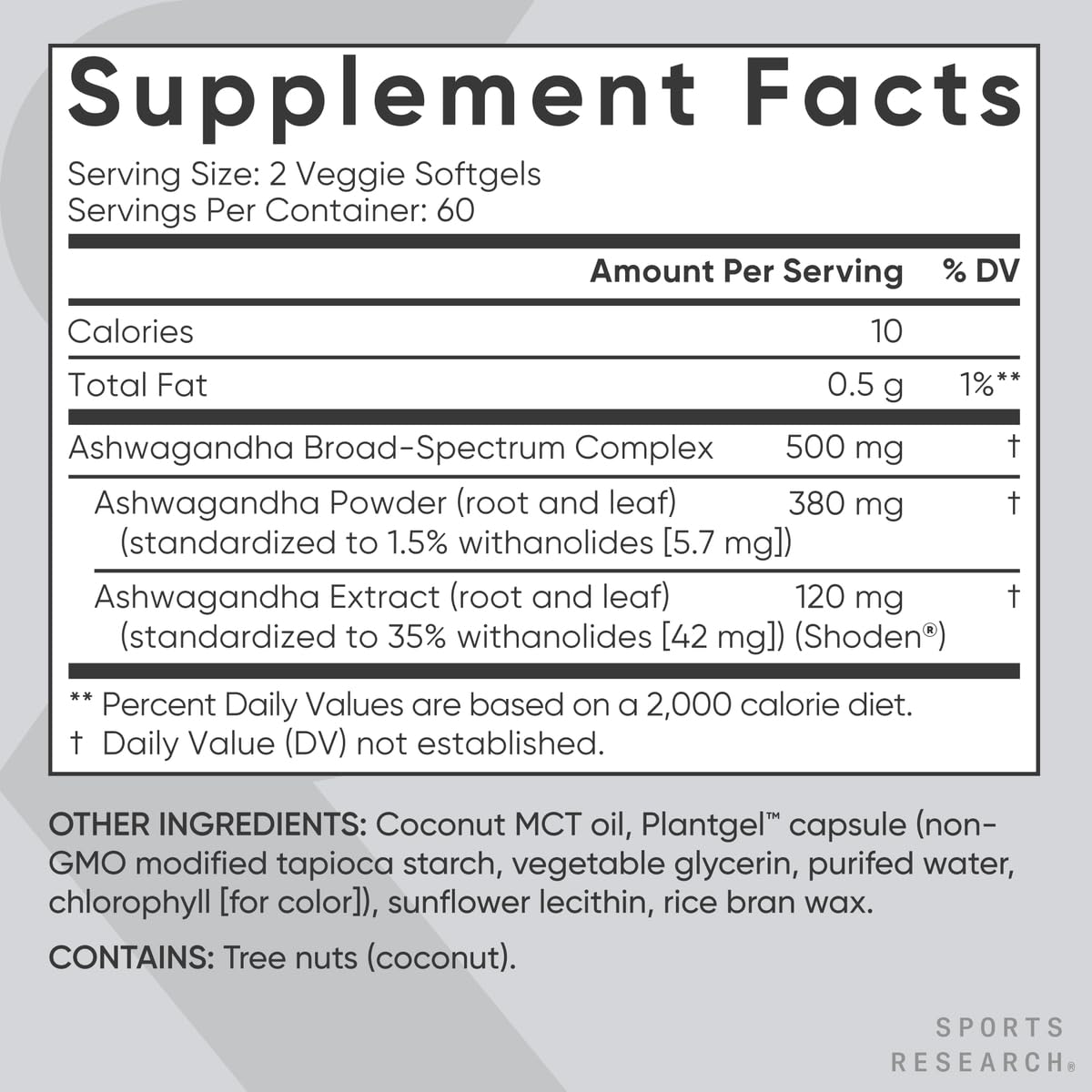 Sports Research® Ashwagandha Softgels with Coconut MCT Oil - Natural Adaptogen Made with Shoden® Ashwa for Relaxation, Calm & Sleep Support - Gluten Free & Vegan Friendly - 60 Count - Nirvana Guru
